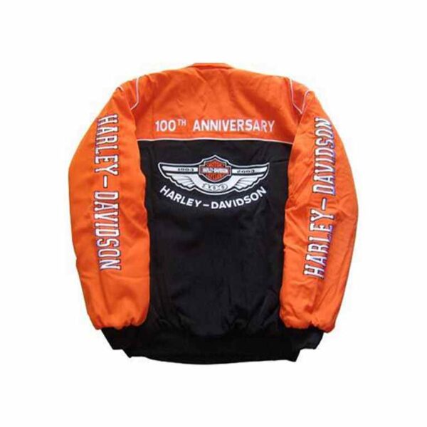 Harley-Davidson 100th Anniversary Motorcycle Jacket Orange and Black front