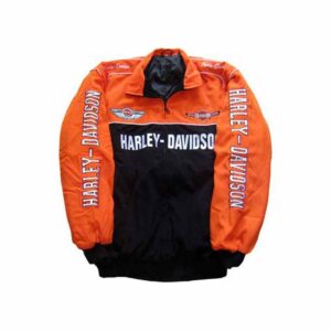 Harley-Davidson 100th Anniversary Motorcycle Jacket Orange and Black front