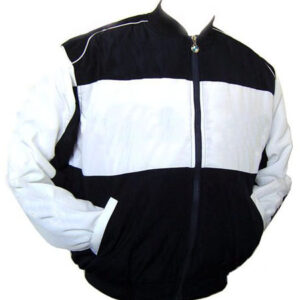 Plain Racing Jacket Black and White Black