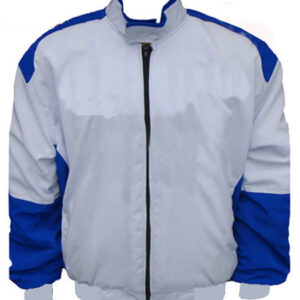 Plain Racing Jacket White and Royal Blue with Black Elastic